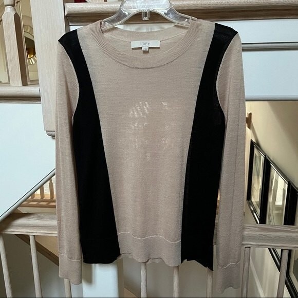 LOFT Ann Taylor Color Block Light Weight Sweater in Tan and Black M - Picture 2 of 8